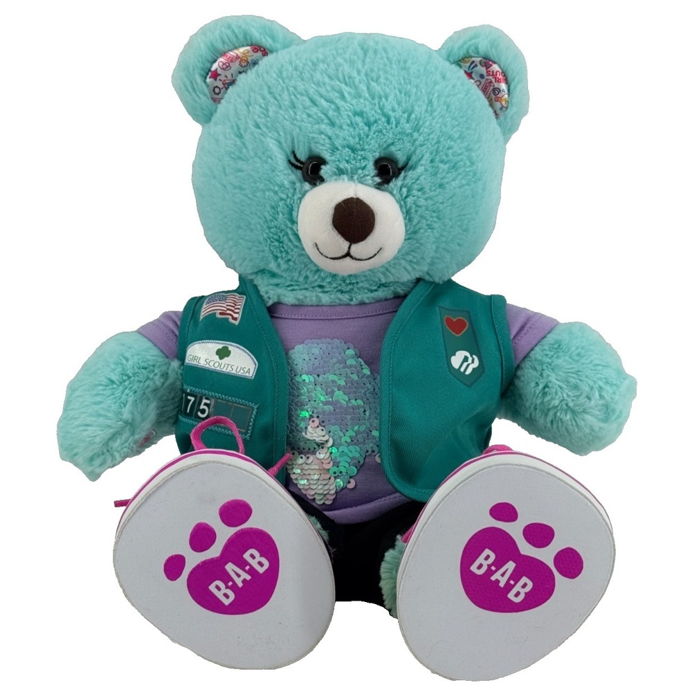 Build A Bear Girl Scouts Bear Plush Teal 16"‎ Outfit Vest Shoes Stuffed Animal
